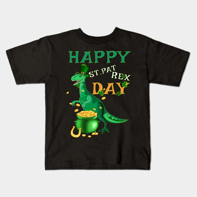 Happy st. Pat rex day Kids T-Shirt by Kishu